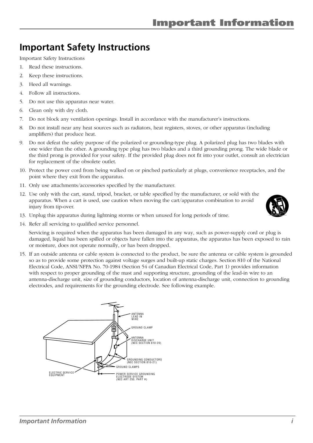 RCA L42FHD28 warranty Important Safety Instructions, O U N D C L a M P S 