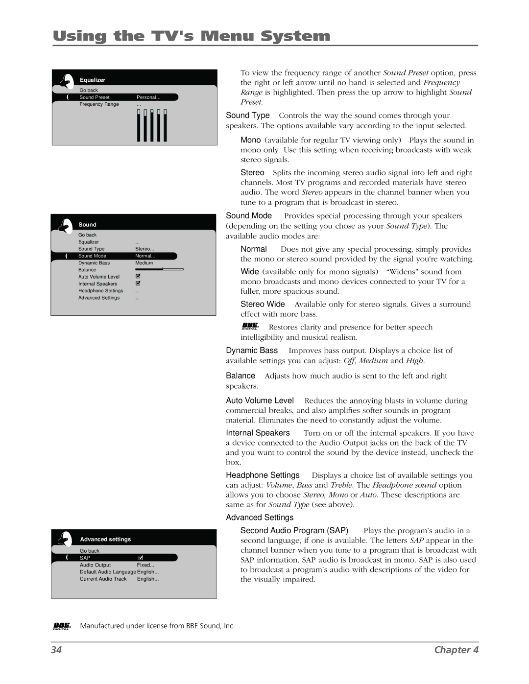 RCA L42WD22 warranty Using the TVs Menu System, Sound Mode Normal 