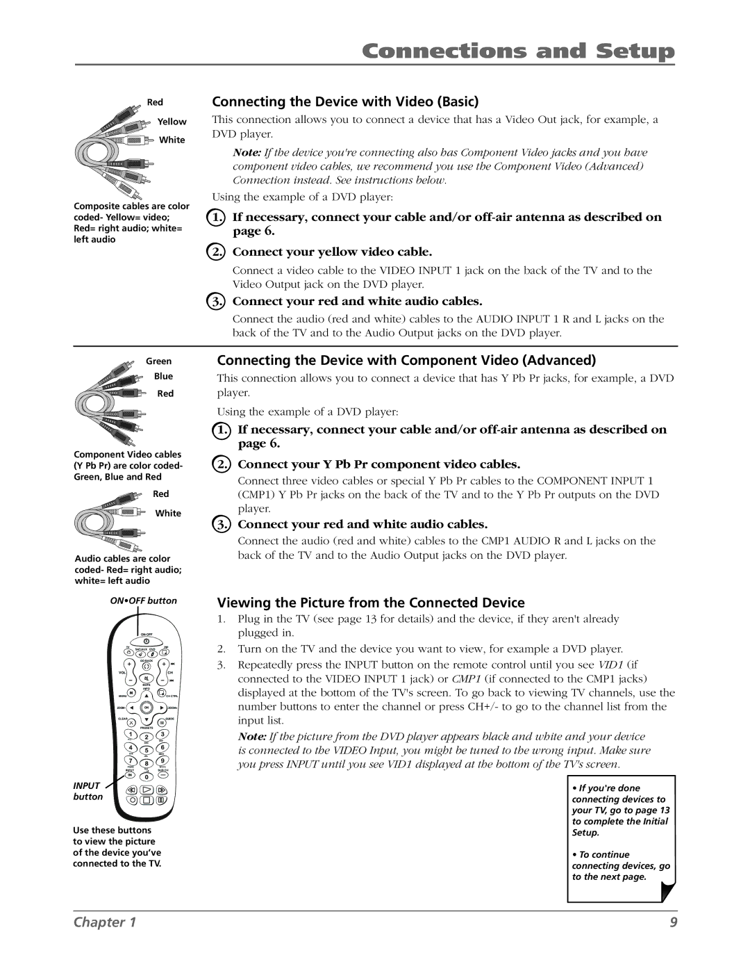 RCA L42WD22 warranty Connecting the Device with Video Basic, Connecting the Device with Component Video Advanced 