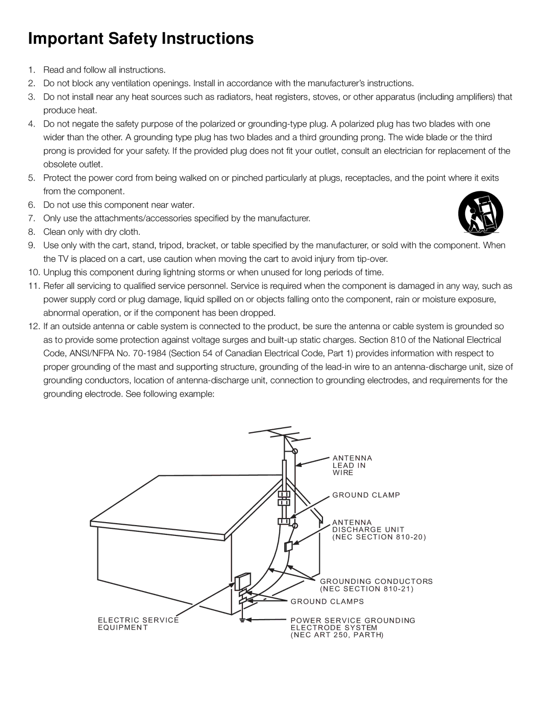 RCA L46FHD2X48, L42FHD2X48, L52FHD2X48 warranty Important Safety Instructions 