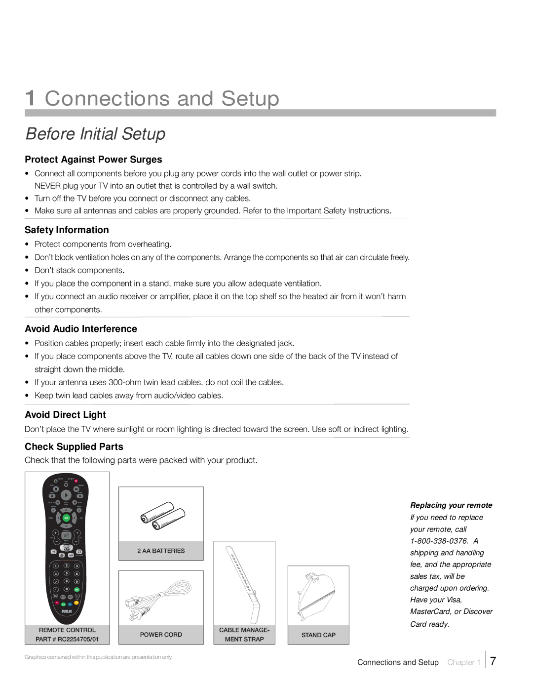 RCA L42FHD2X48, L46FHD2X48 Protect Against Power Surges, Safety Information, Avoid Audio Interference, Avoid Direct Light 