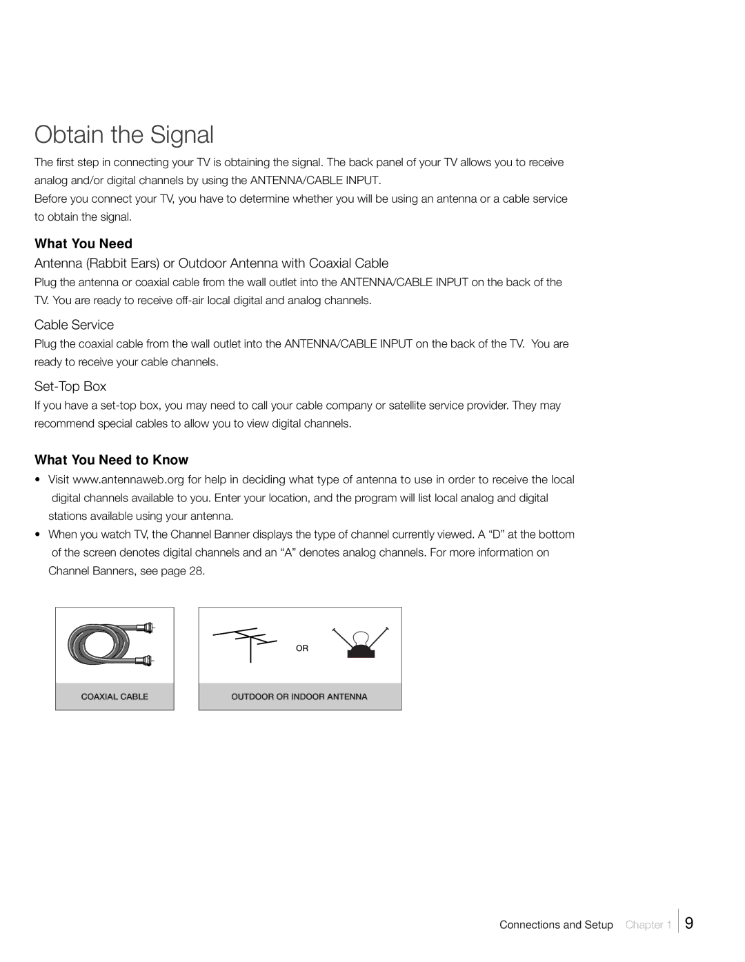 RCA L46FHD2X48, L42FHD2X48, L52FHD2X48 warranty Obtain the Signal, What You Need to Know 