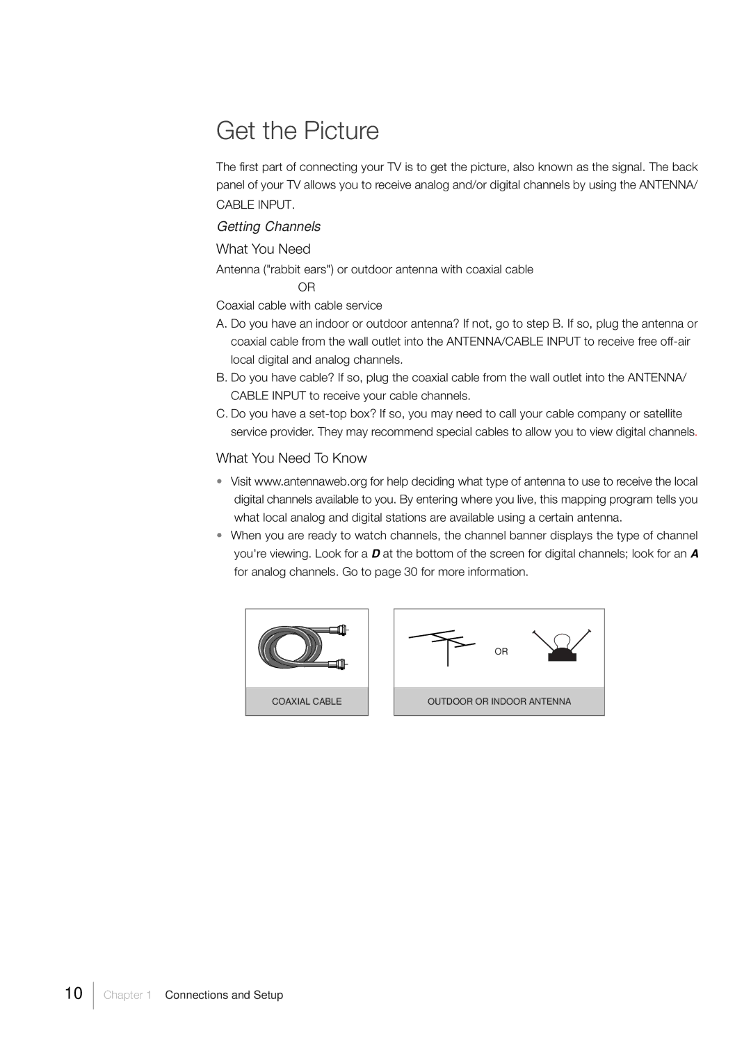 RCA L46FHD35, L52FHD38 warranty Get the Picture, Getting Channels, What You Need To Know 