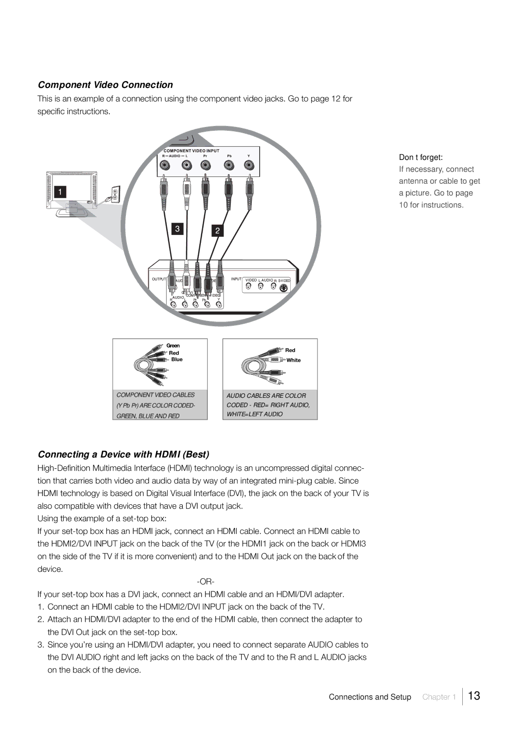 RCA L52FHD38, L46FHD35 warranty Component Video Connection, Connecting a Device with Hdmi Best 