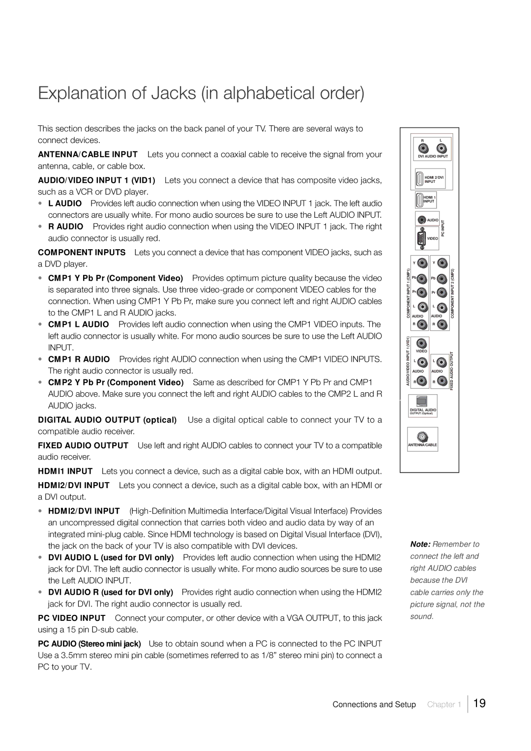 RCA L52FHD38, L46FHD35 warranty Explanation of Jacks in alphabetical order 