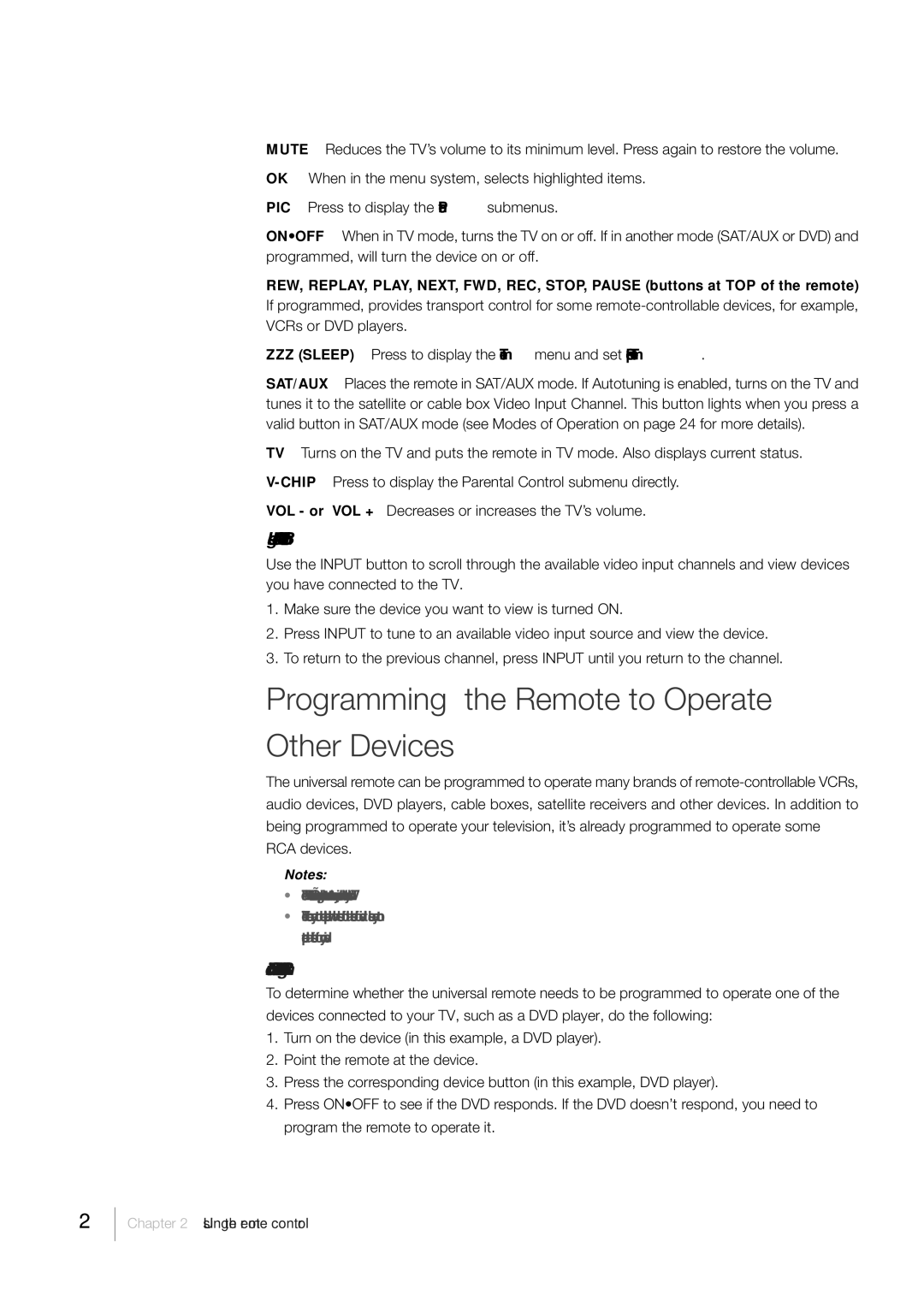 RCA L46FHD35, L52FHD38 warranty Programming the Remote to Operate Other Devices, Using the Input Button 