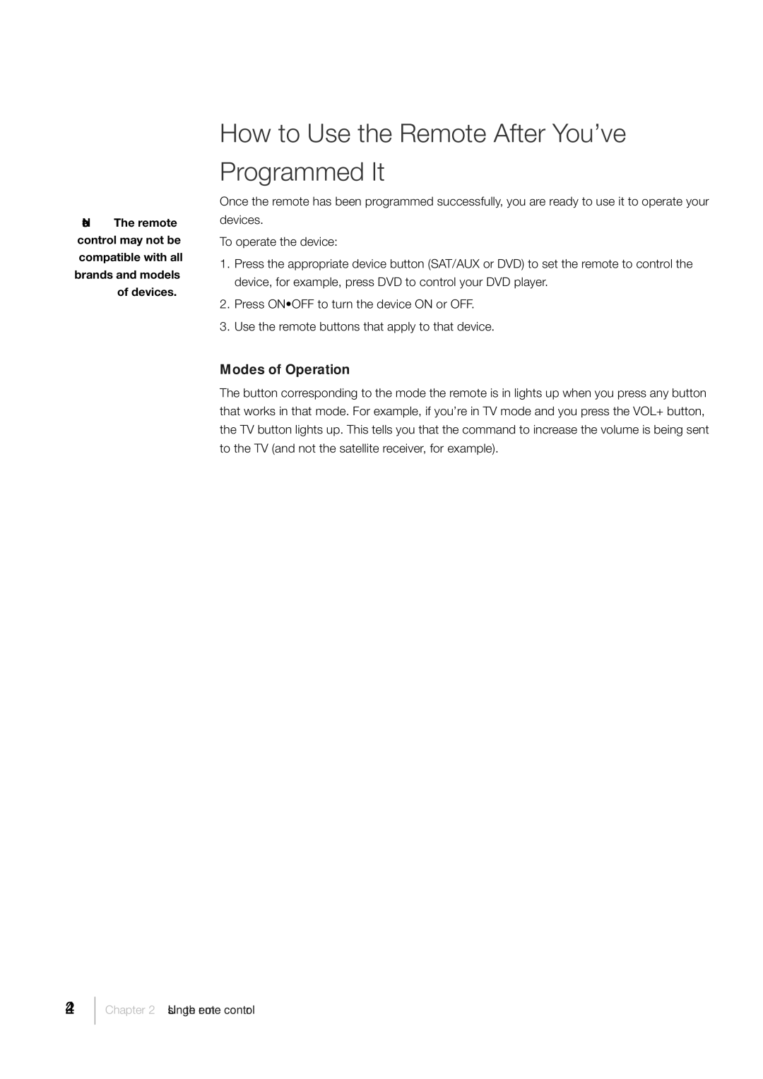 RCA L46FHD35, L52FHD38 warranty How to Use the Remote After You’ve Programmed It, Modes of Operation 