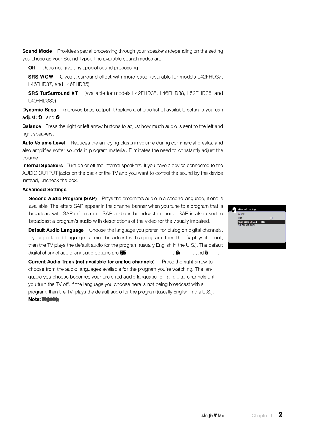 RCA L52FHD38, L46FHD35 warranty Using the TV’s Menu Chapter 