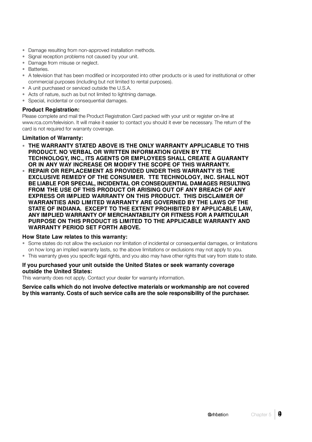RCA L52FHD38, L46FHD35 Product Registration Limitation of Warranty, How State Law relates to this warranty 