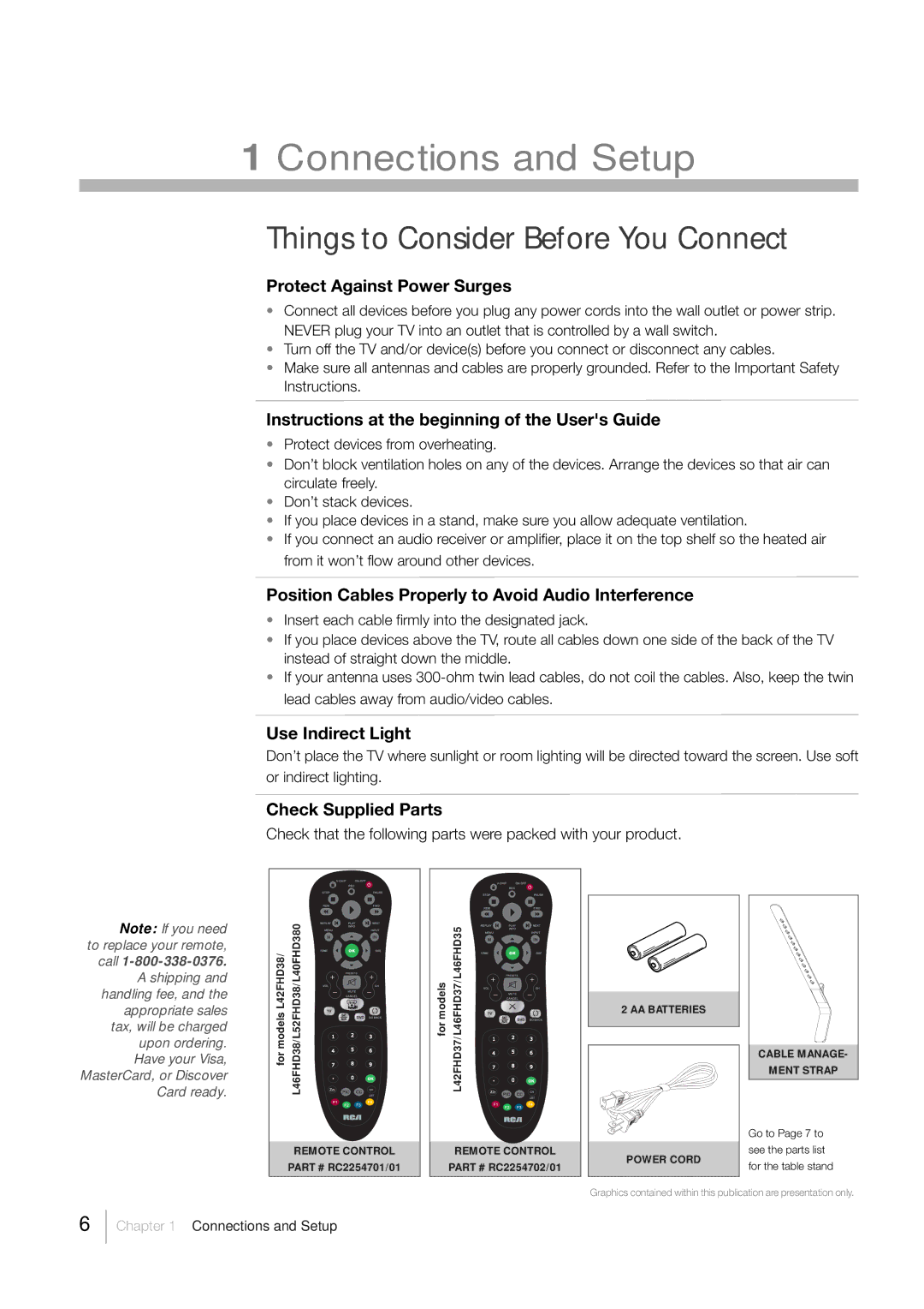 RCA L46FHD35, L52FHD38 warranty Things to Consider Before You Connect 