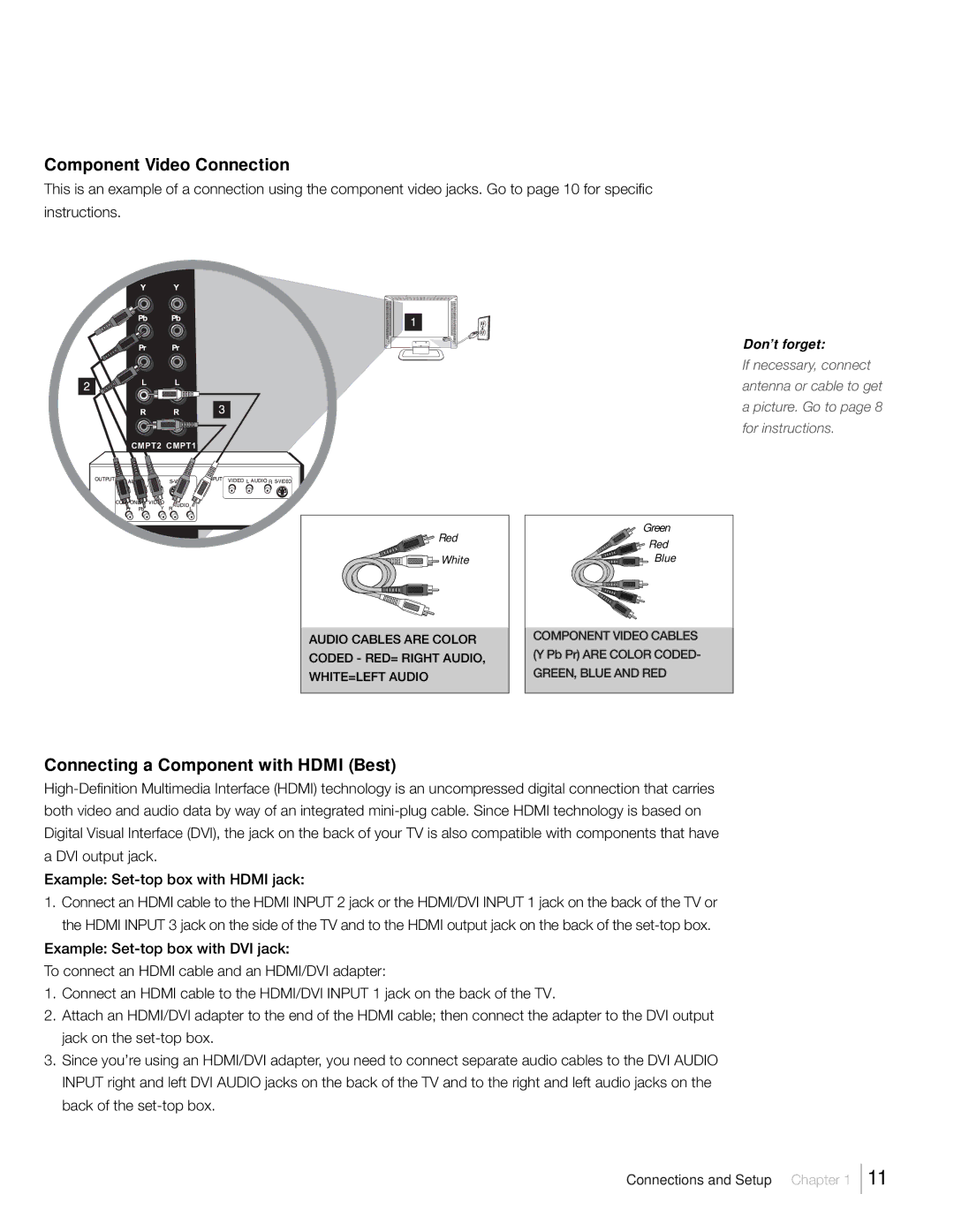 RCA L42FHD37R, L46FHD37R warranty Component Video Connection, Connecting a Component with Hdmi Best 