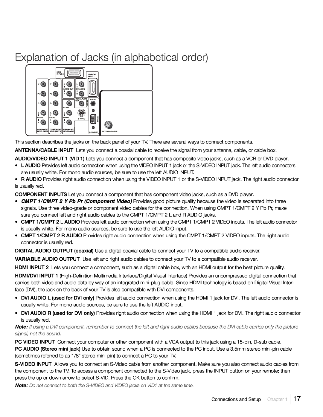 RCA L42FHD37R, L46FHD37R warranty Explanation of Jacks in alphabetical order 