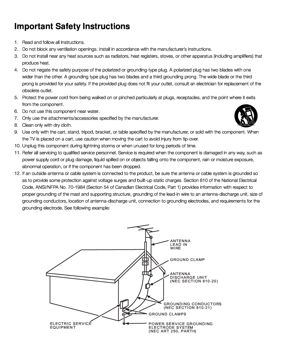 RCA L42FHD37R, L46FHD37R warranty Important Safety Instructions 