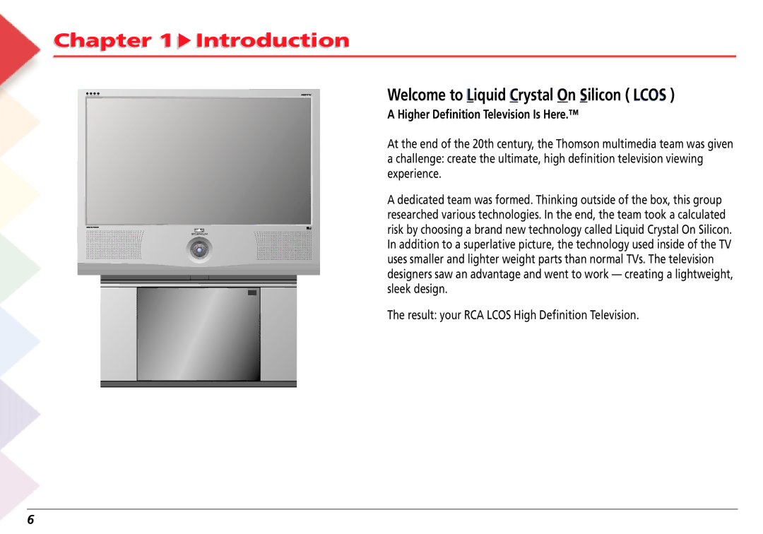 RCA L50000 manual Welcome to Liquid Crystal On Silicon Lcos, Higher Definition Television Is Here 