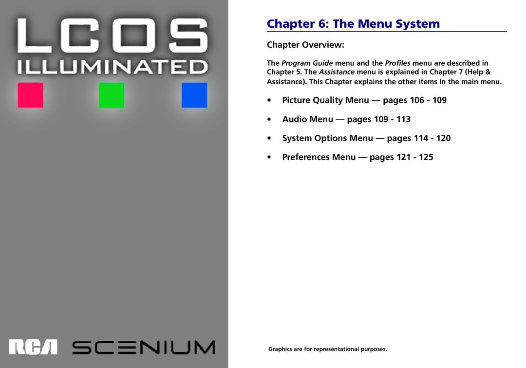 RCA L50000 manual Menu System, Chapter Overview 