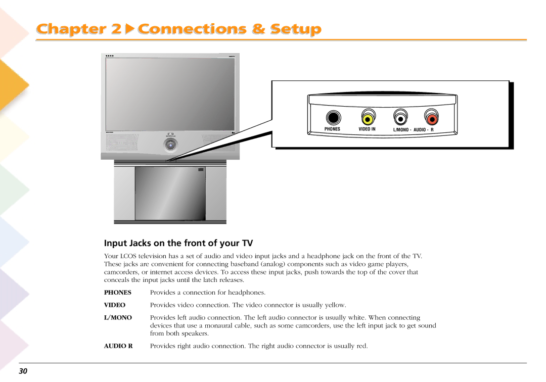 RCA L50000 manual Input Jacks on the front of your TV 