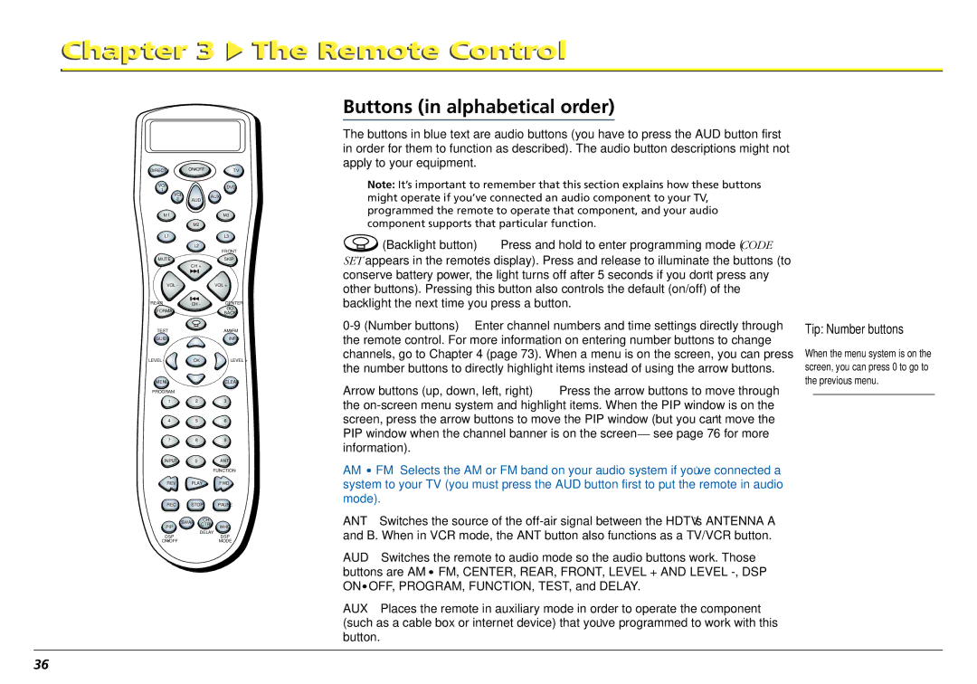 RCA L50000 manual Buttons in alphabetical order, Tip Number buttons 