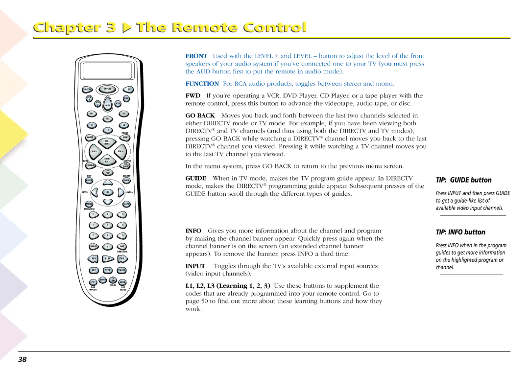 RCA L50000 manual TIP Guide button, TIP Info button 