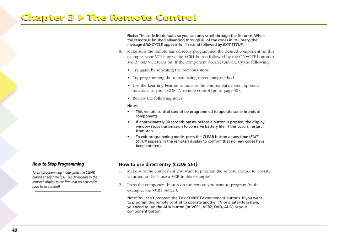 RCA L50000 manual How to use direct entry Code SET 