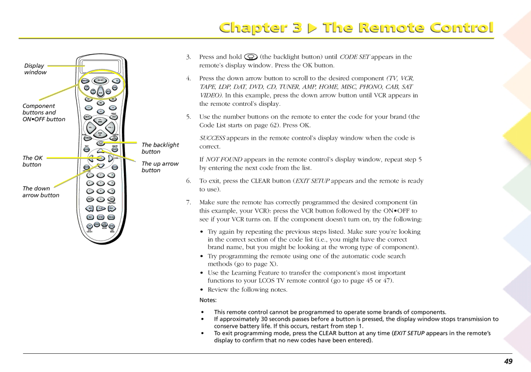 RCA L50000 manual Backlight button Up arrow button 