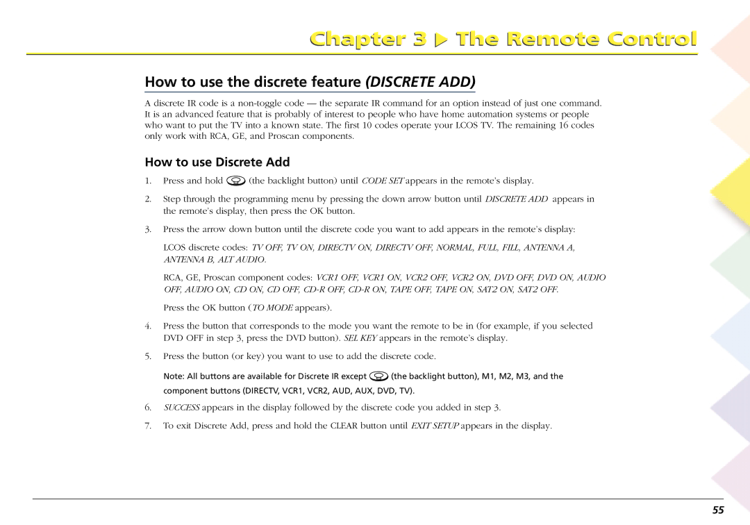 RCA L50000 manual How to use the discrete feature Discrete ADD, How to use Discrete Add 