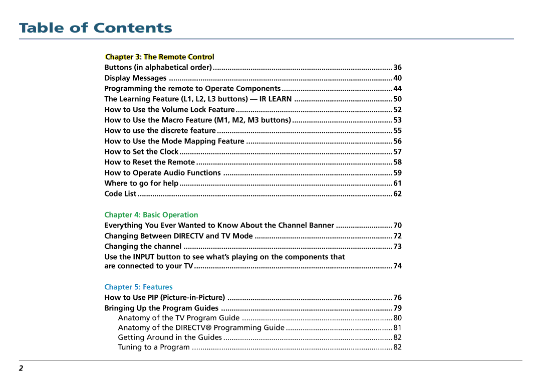 RCA L50000 manual Chaptert r 3 The Remotete Controltr l, Anatomy of the Directv Programming Guide 