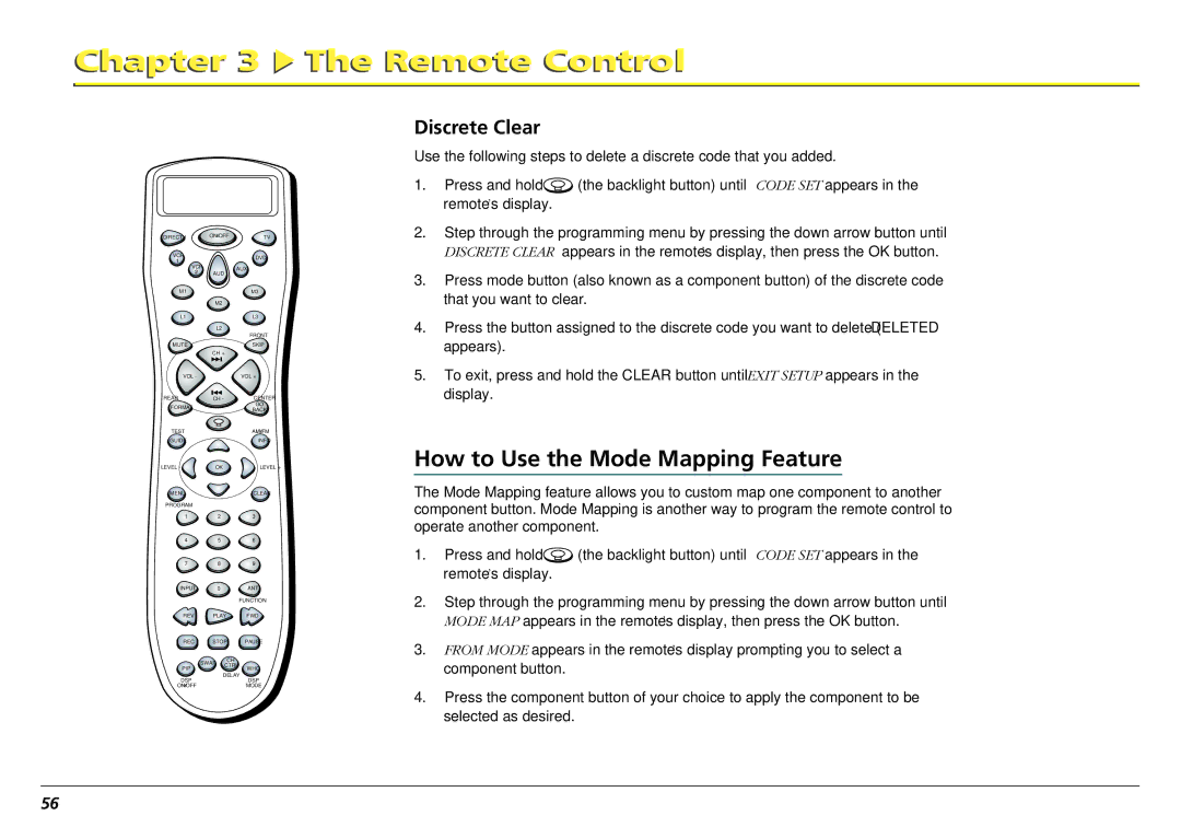 RCA L50000 manual How to Use the Mode Mapping Feature, Discrete Clear 