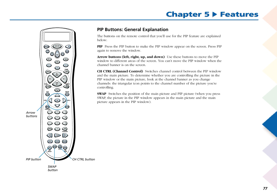 RCA L50000 manual PIP Buttons General Explanation, Arrow buttons 