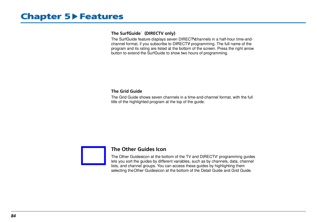 RCA L50000 manual Other Guides Icon, SurfGuide Directv only, Grid Guide 