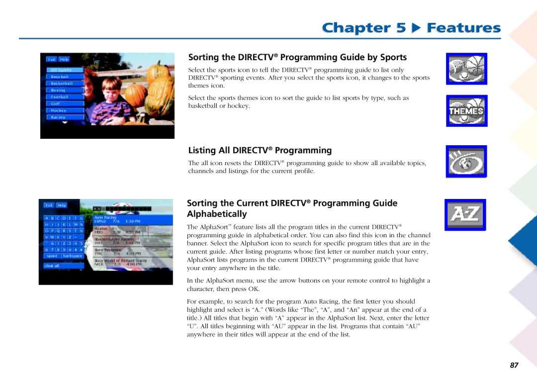 RCA L50000 manual Sorting the Directv Programming Guide by Sports, Listing All Directv Programming 