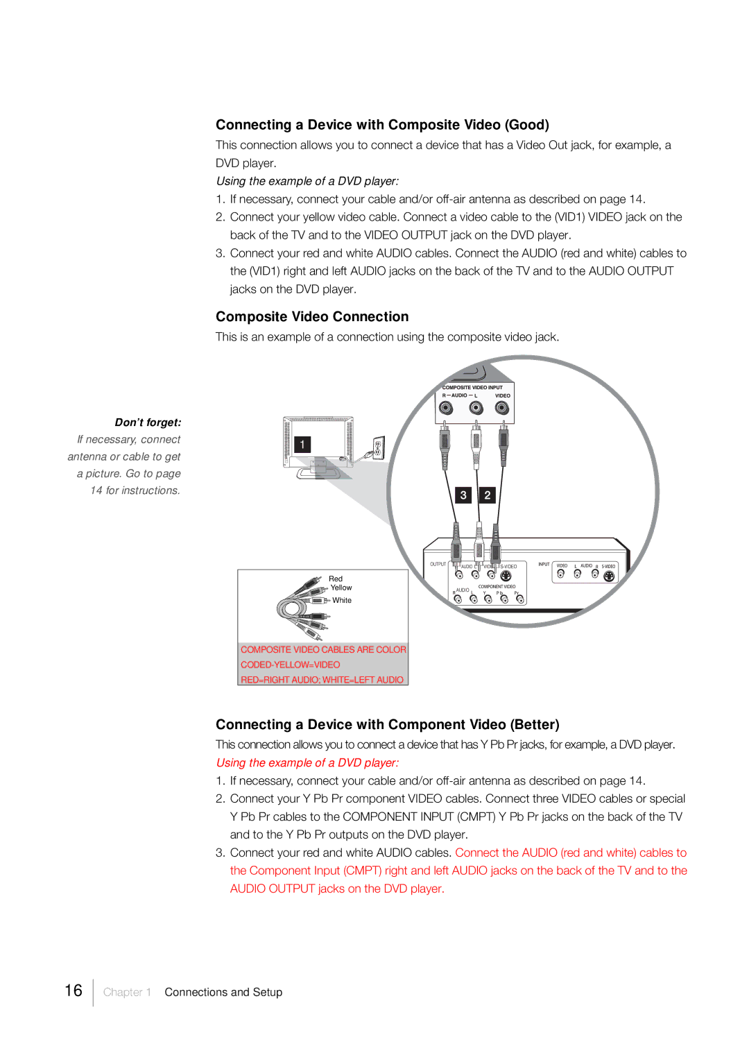 RCA LCD FLAT PANEL HDTV warranty Connecting a Device with Composite Video Good, Composite Video Connection 