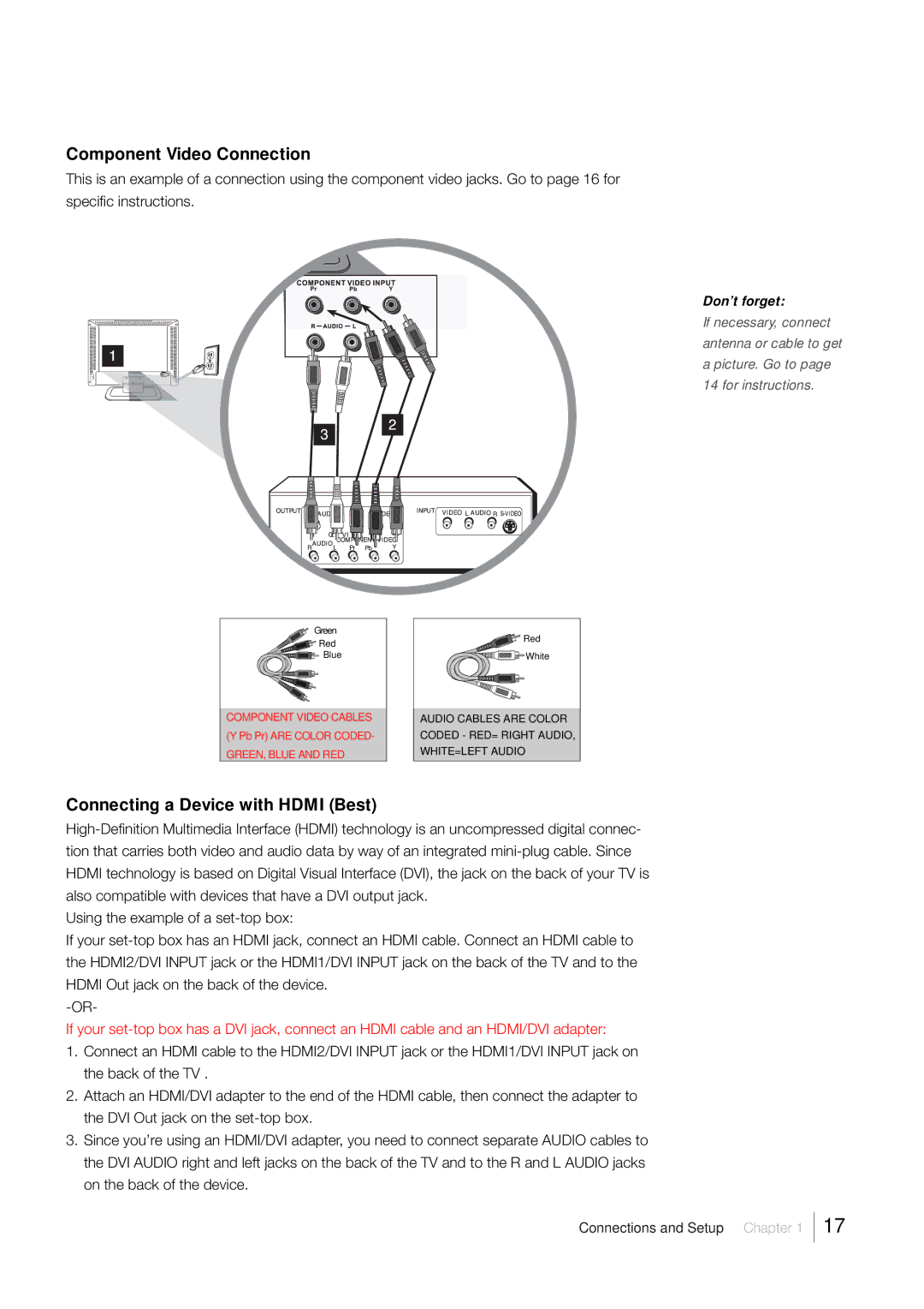 RCA LCD FLAT PANEL HDTV warranty Component Video Connection, Connecting a Device with Hdmi Best 