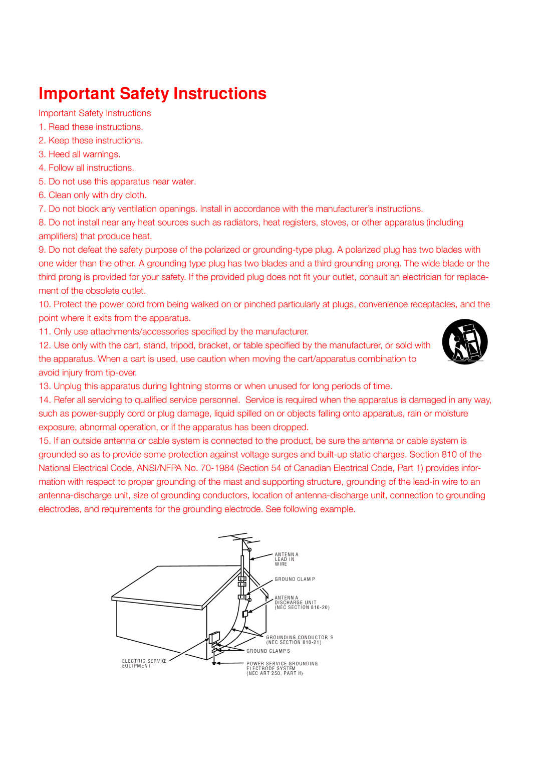 RCA LCD FLAT PANEL HDTV warranty Important Safety Instructions 