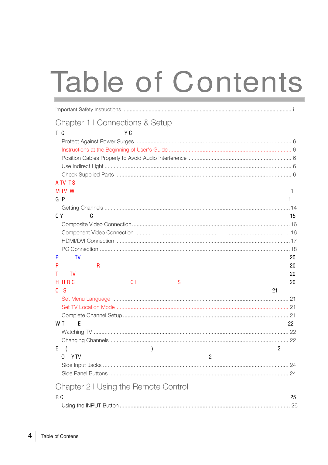 RCA LCD FLAT PANEL HDTV warranty Table of Contents 