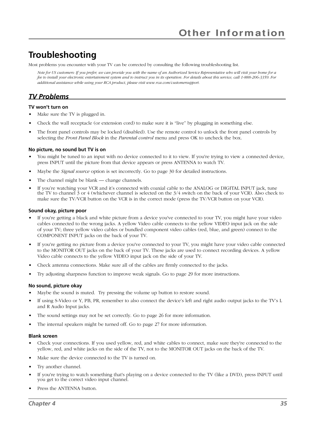 RCA LCD manual Other Information, Troubleshooting 