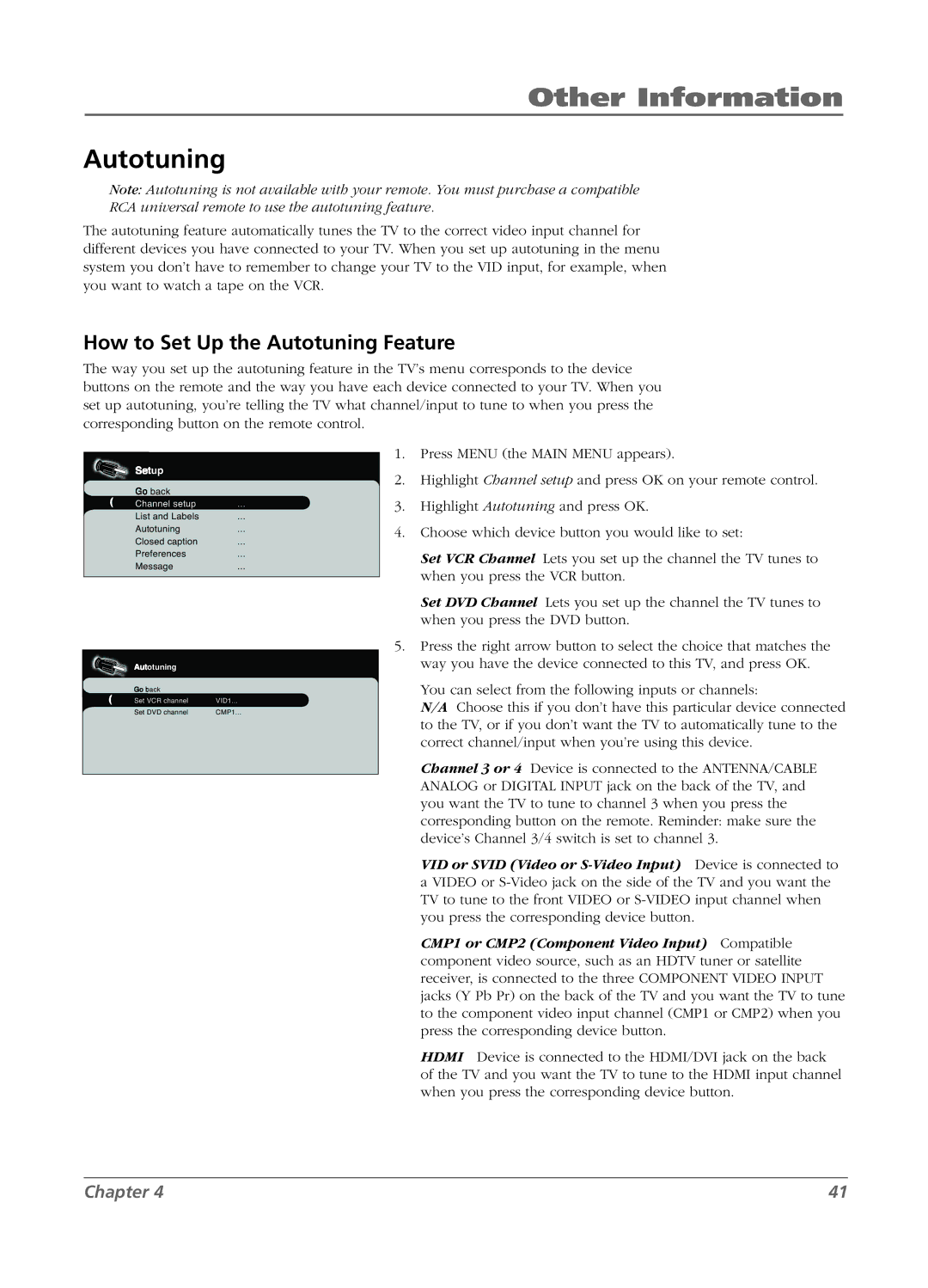 RCA LCD manual How to Set Up the Autotuning Feature 