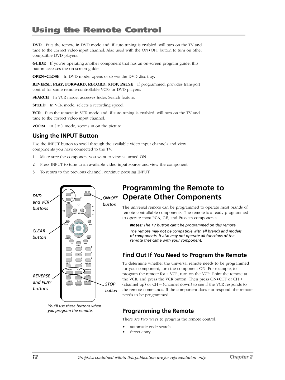 RCA LCDS2022B manual Programming the Remote to Operate Other Components, Using the Input Button 