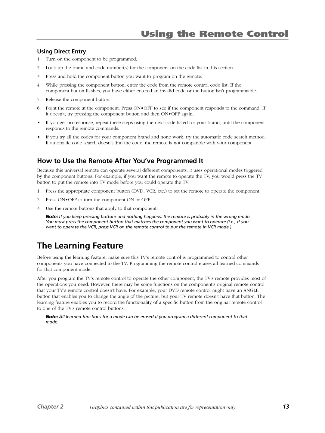 RCA LCDX3022W manual Learning Feature, How to Use the Remote After You’ve Programmed It, Using Direct Entry 