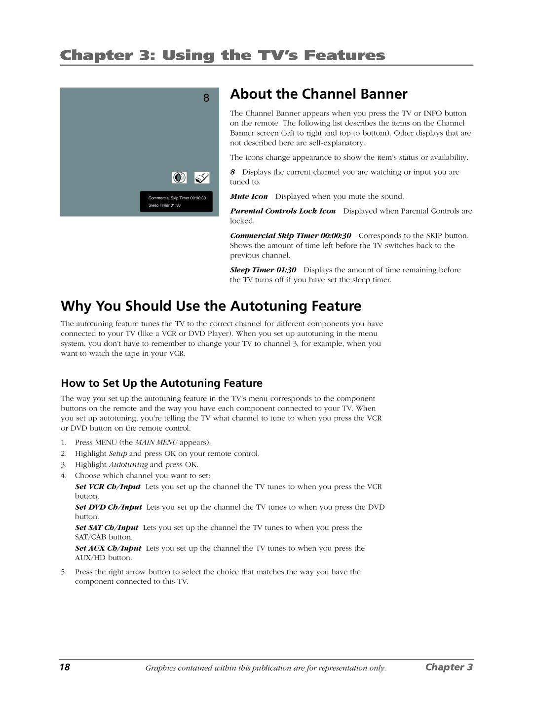 RCA LCDX3022W manual Using the TV’s Features, About the Channel Banner, Why You Should Use the Autotuning Feature 