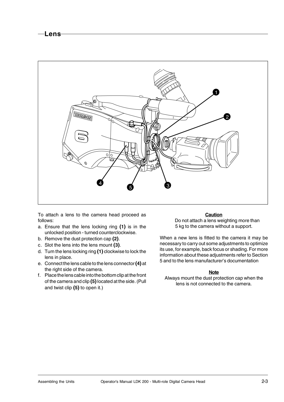 RCA LDK 200 manual Lens 