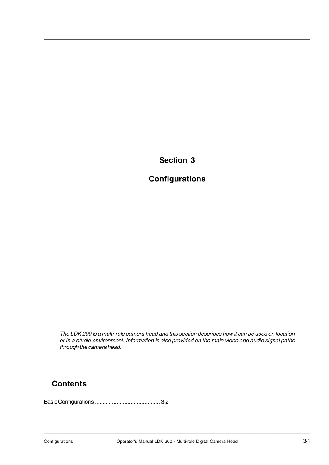 RCA LDK 200 manual Section Configurations, Contents 