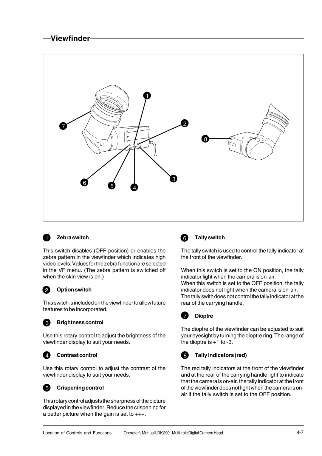 RCA LDK 200 manual Viewfinder 