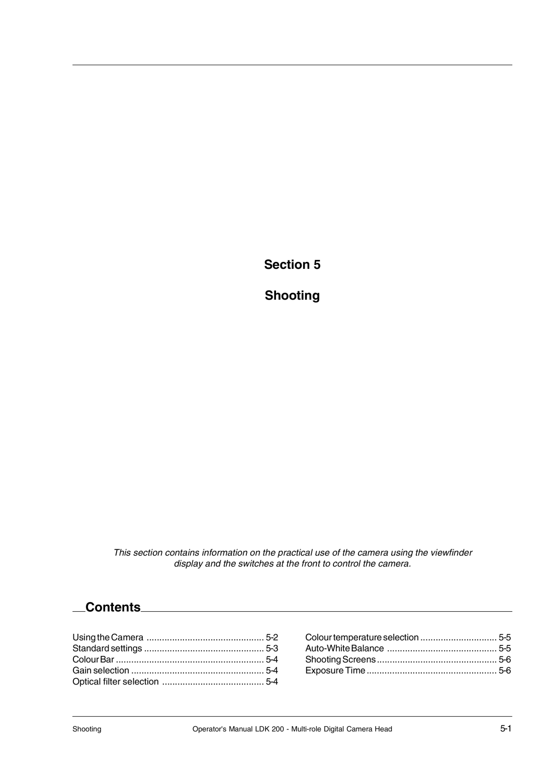 RCA LDK 200 manual Section Shooting, Contents 