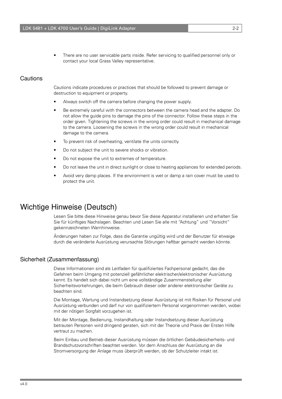 RCA LDK 5481, LDK 4700 manual Wichtige Hinweise Deutsch, Sicherheit Zusammenfassung 