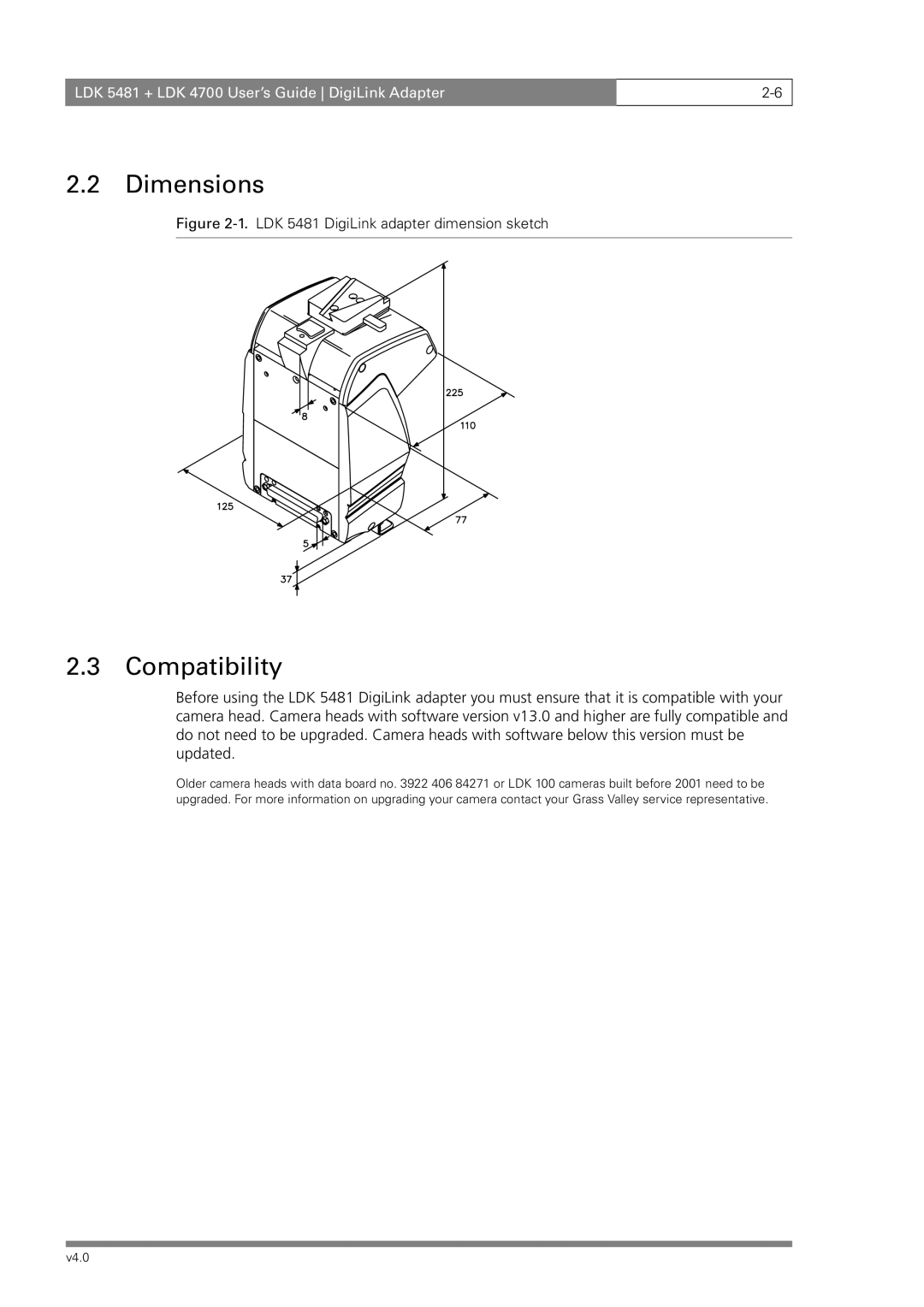 RCA LDK 4700 manual Dimensions, LDK 5481 DigiLink adapter dimension sketch 