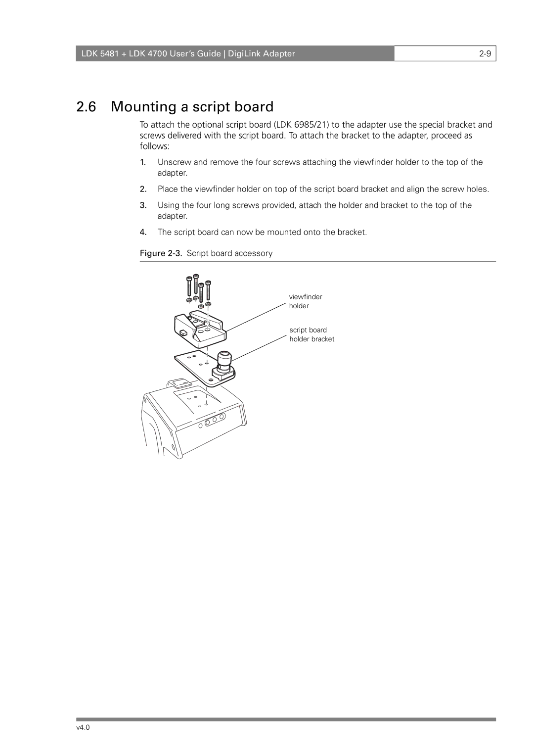 RCA LDK 4700, LDK 5481 manual Mounting a script board, Script board accessory 