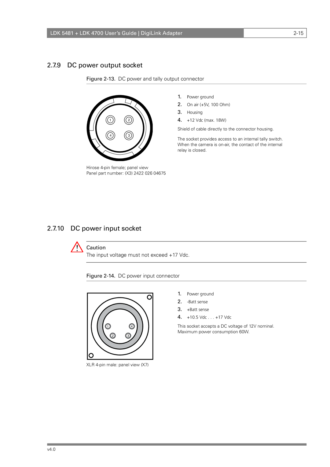 RCA LDK 4700, LDK 5481 manual DC power output socket, DC power input socket, Input voltage must not exceed +17 Vdc 