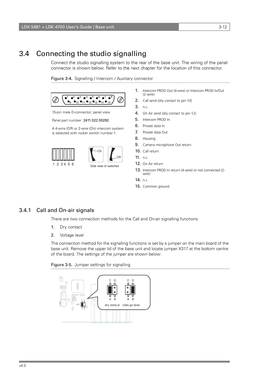 RCA LDK 5481, LDK 4700 manual Connecting the studio signalling, Call and On-air signals 