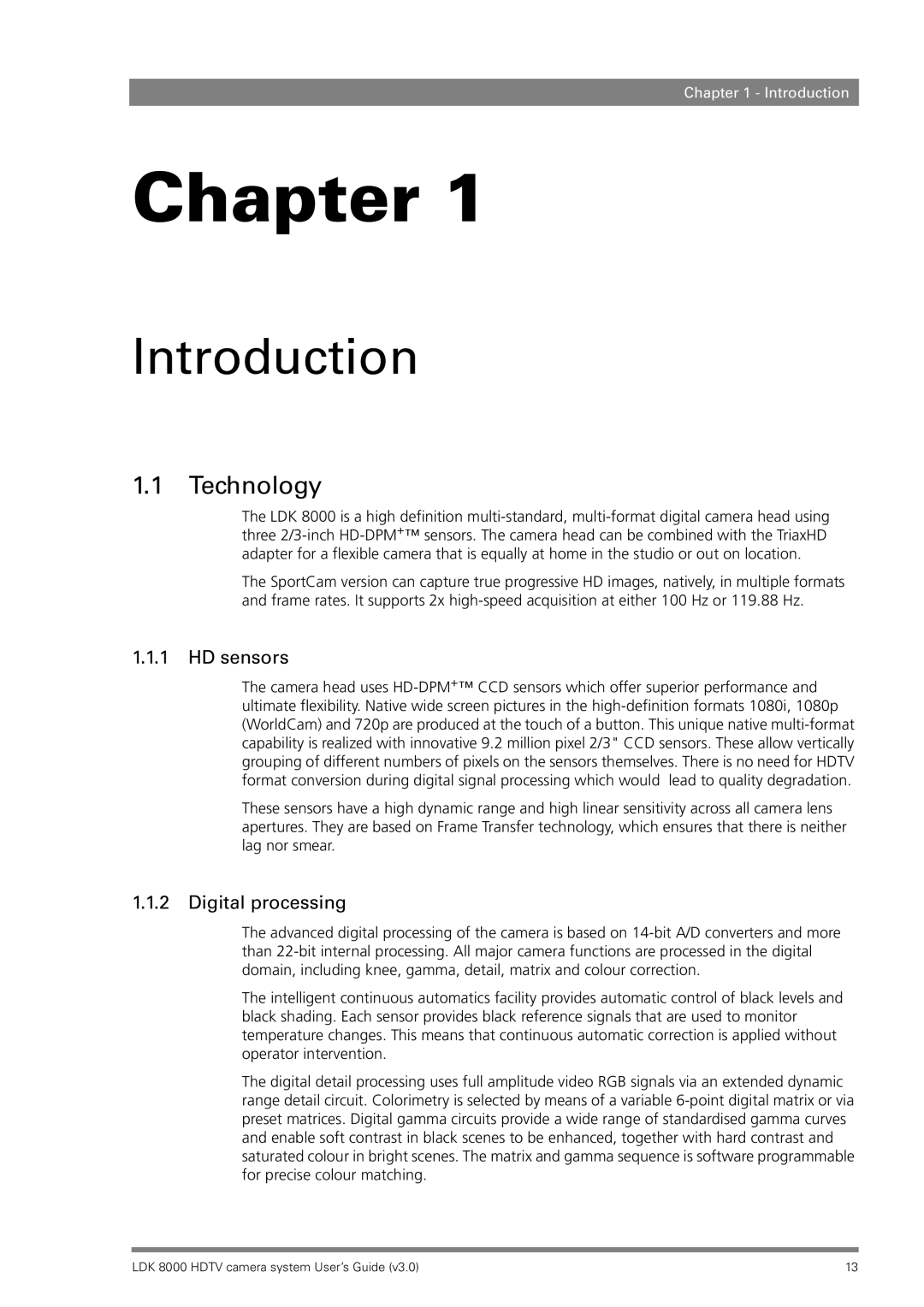 RCA LDK 8000 manual Introduction, Technology, HD sensors, Digital processing 