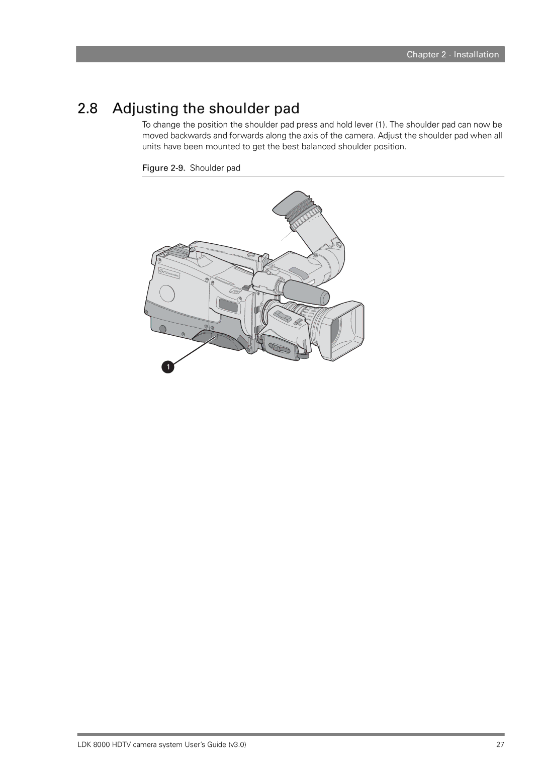 RCA LDK 8000 manual Adjusting the shoulder pad, Shoulder pad 